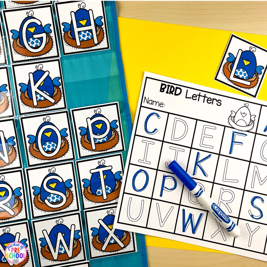 Bird letter I Spy letter game! A fun letter activity to learn letters and letter formation for preschool, pre-k, or kindergarten students.