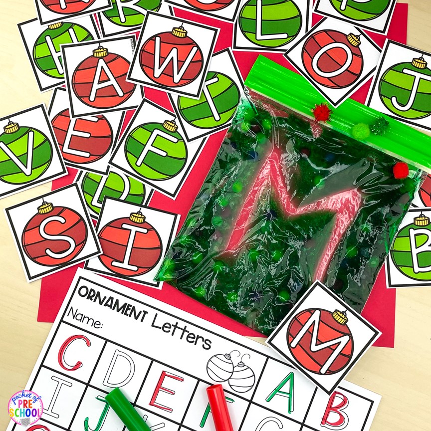 Christmas Letter Cards sensory bag writing (a fun letter and handwriting activity) for preschool, pre-k, or kindergarten students.