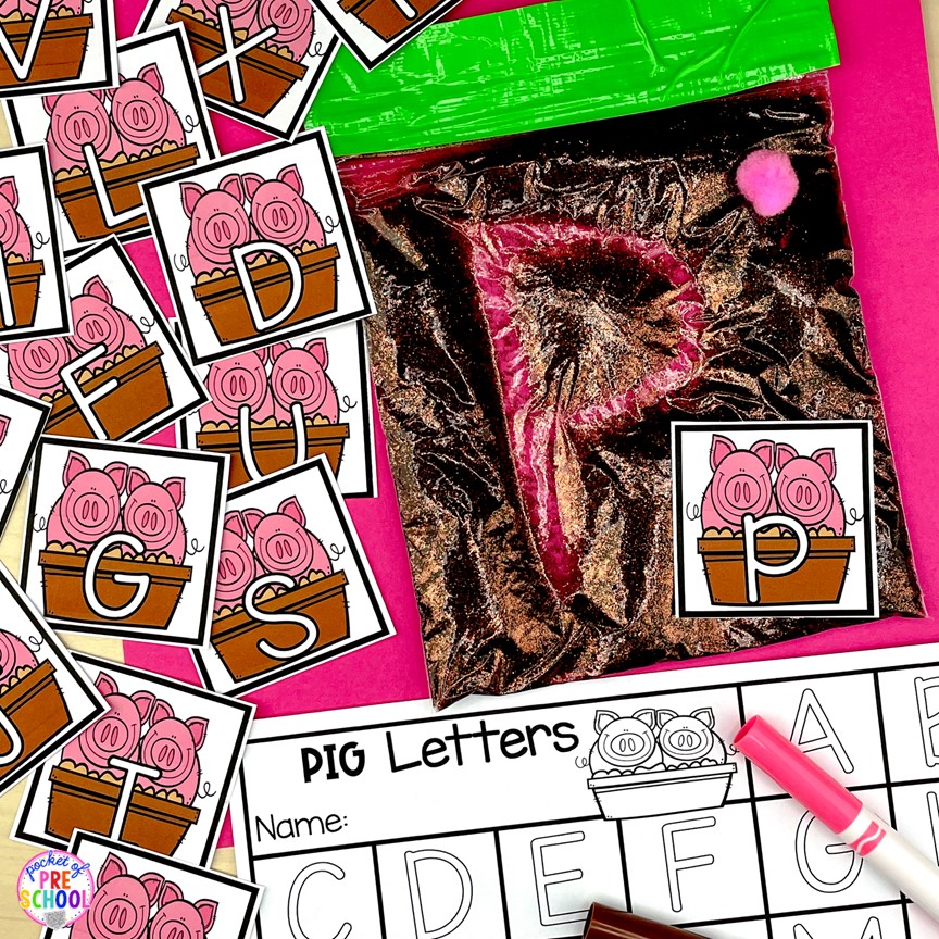 Pig letter sensory writing! A fun letter activity to learn letters and letter formation for preschool, pre-k, or kindergarten students. 