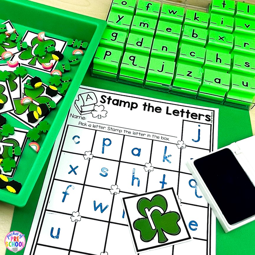 St. Patrick's Day Letter Cards stamp the letter (a fun letter and handwriting activity) for preschool, pre-k, or kindergarten students.