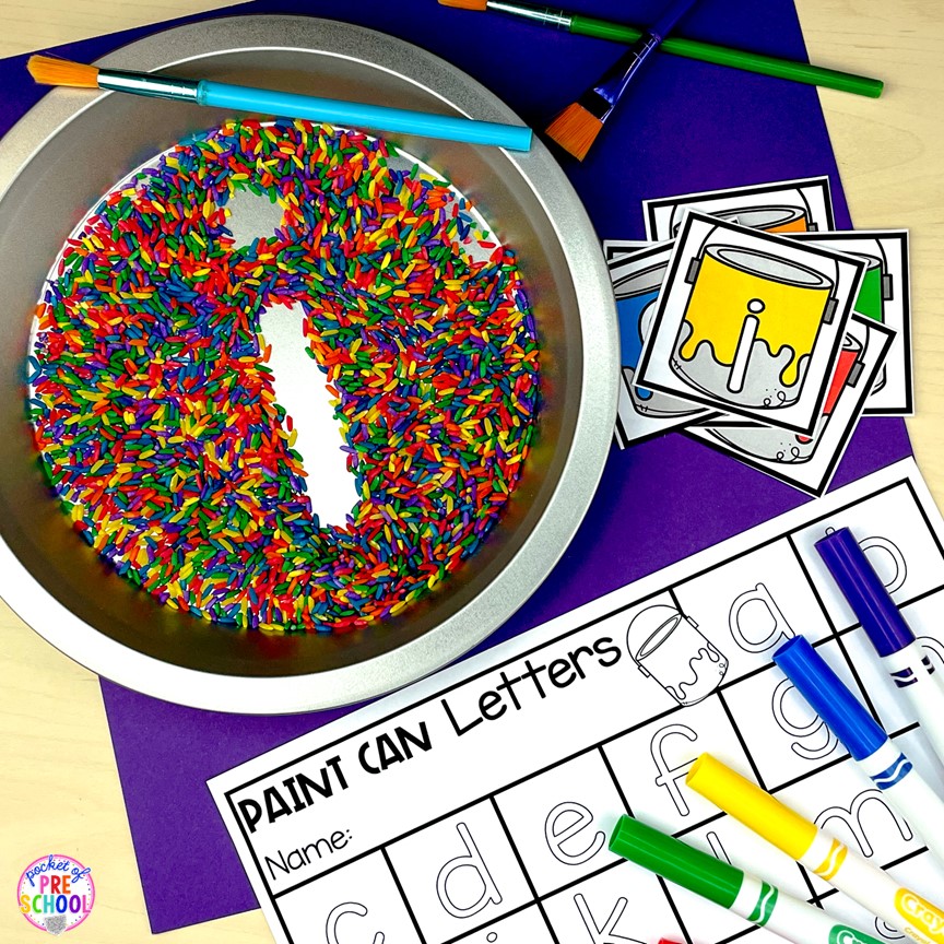 Paint can letter sensory writing! A fun letter activity to learn letters and letter formation for preschool, pre-k, or kindergarten students. 