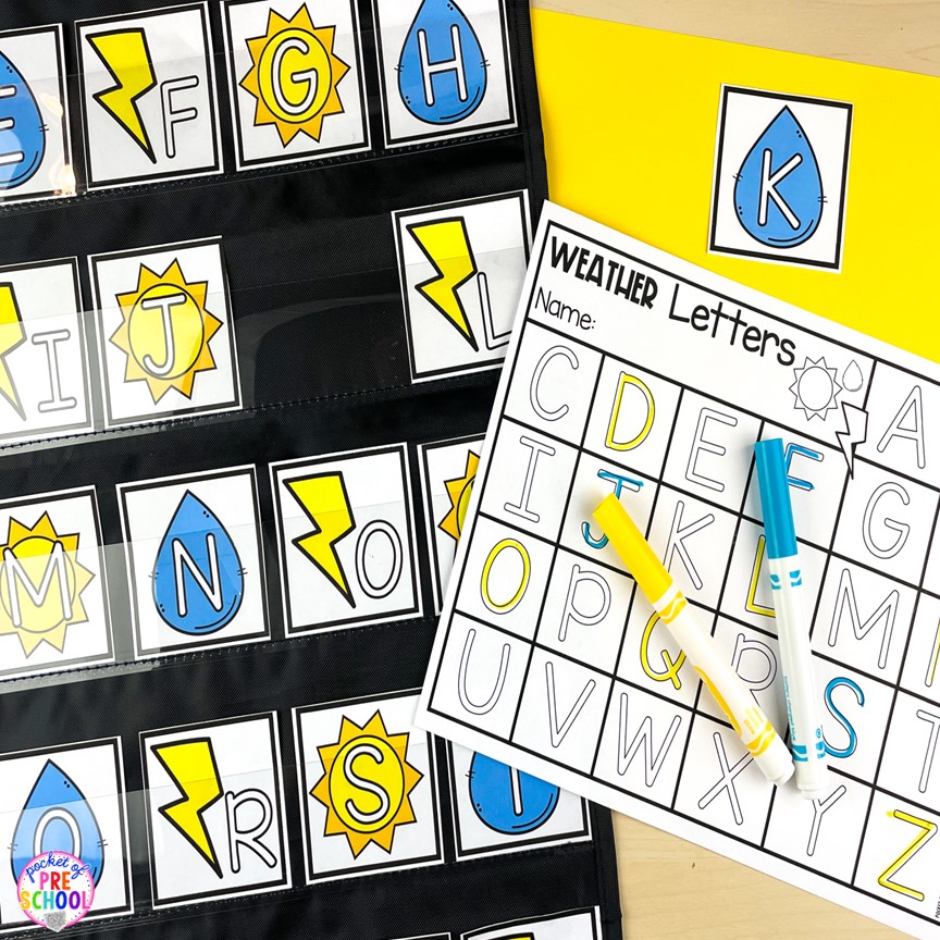 Weather letter I Spy! A fun letter activity to learn letters and letter formation for preschool, pre-k, or kindergarten students.