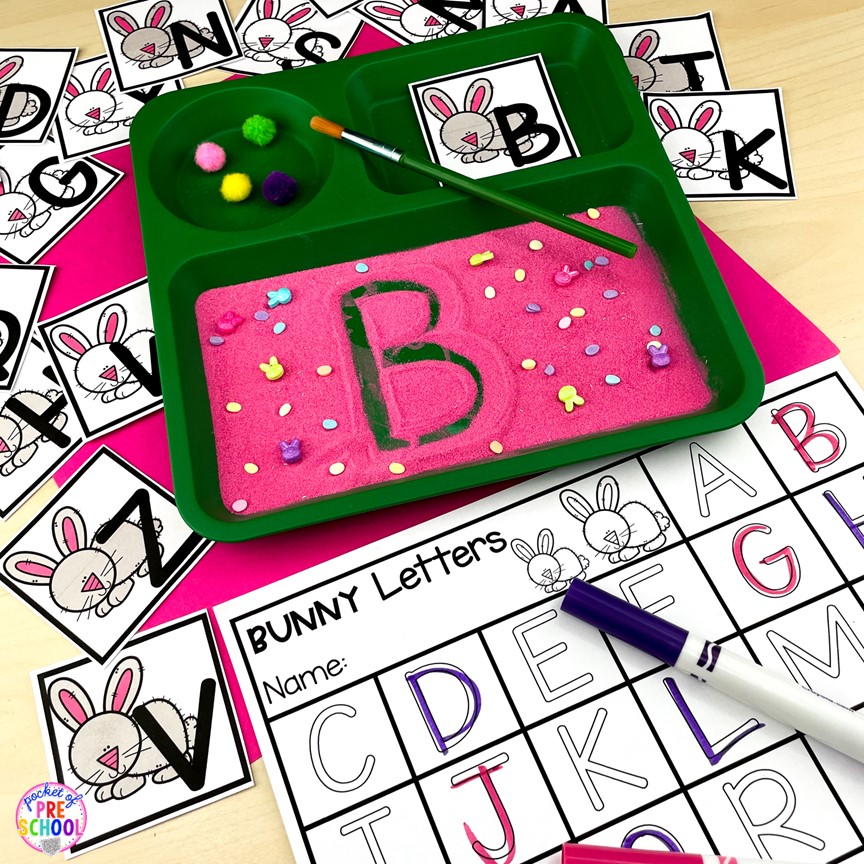 Easter Letter Card writing tray a fun letter writing and handwriting activity for preschool, pre-k, or kindergarten students.
