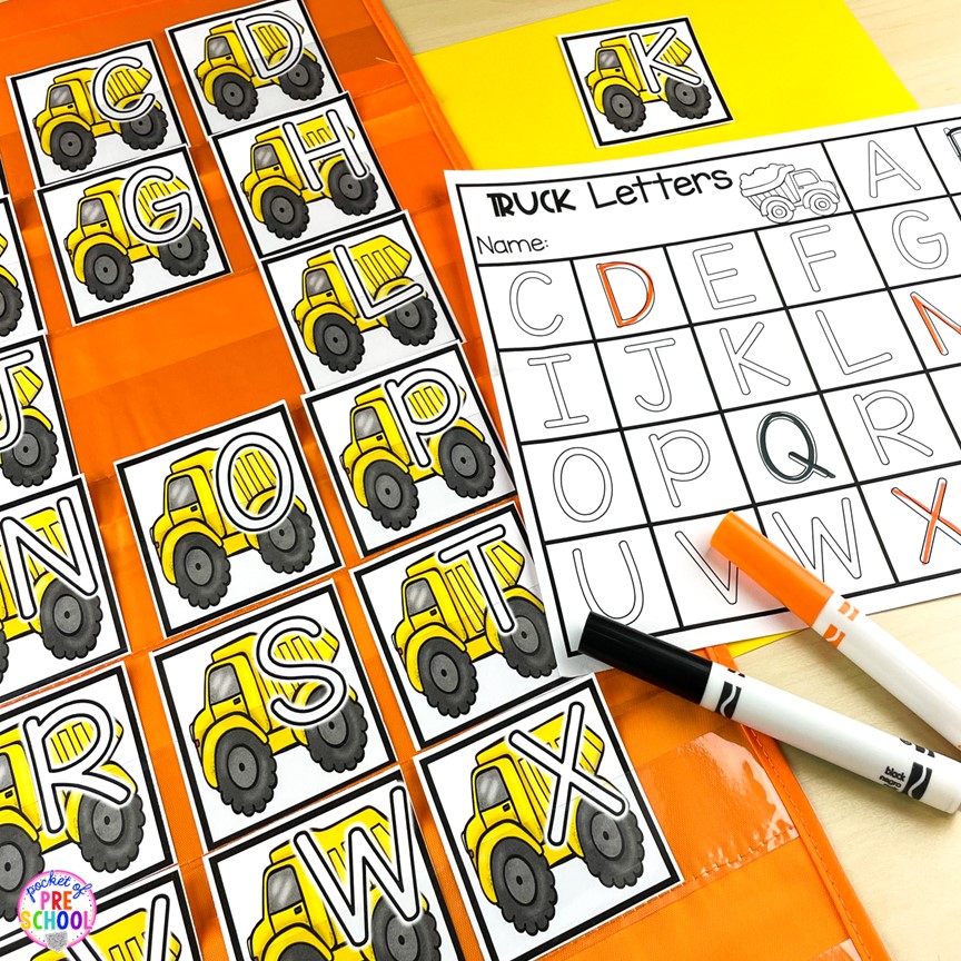 Truck letter I Spy! A fun letter activity to learn letters and letter formation for preschool, pre-k, or kindergarten students. 
