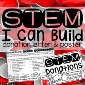 STEM I can build donation letter to get parent support for your preschool, pre-k, or kindergarten students