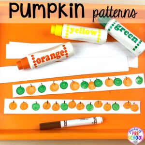 Pumpkin patterns! Plus tons of Pumpkin Activities - letters, math, art, sensory, fine motor, science, blocks, and more for preschool, pre-k, and kindergarten kiddos.