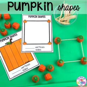 Pumpkin shapes! Plus tons of Pumpkin Activities - letters, math, art, sensory, fine motor, science, blocks, and more for preschool, pre-k, and kindergarten kiddos.