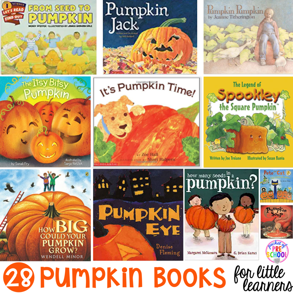 Pumpkin Books List for Little Learners. Book options for preschool, pre-k, and kindergarten classes learning about pumpkins. 