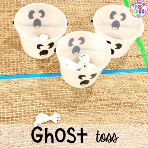 Ghost toss game! 15 Classroom Halloween Party Ideas for preschool to 2nd grade! Halloween party games, snacks, and helpful tips.