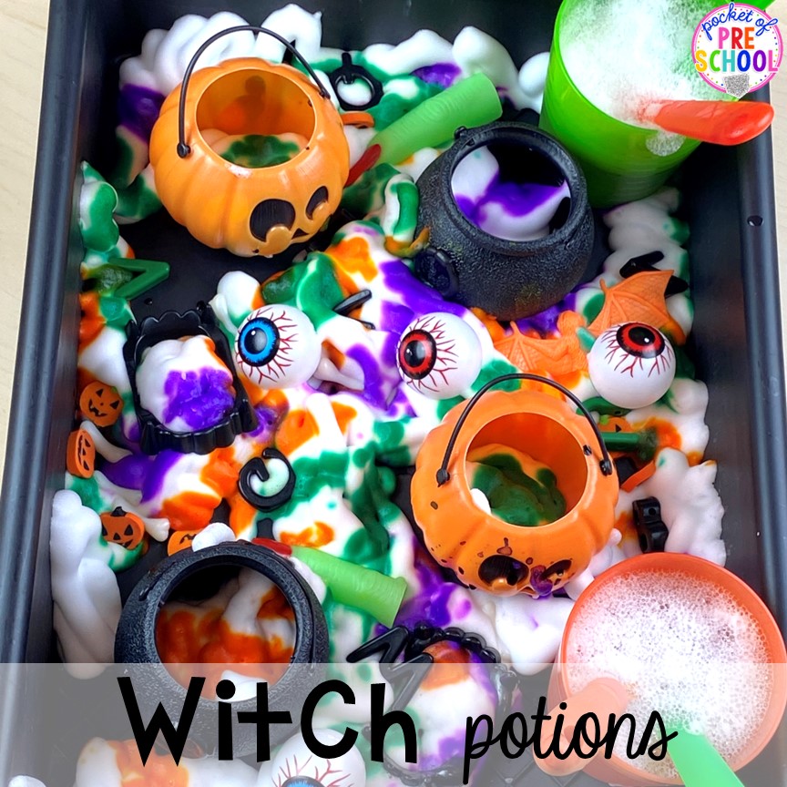 Witch potions are a fun sensory and science activity for the party! 15 Classroom Halloween Party Ideas for preschool to 2nd grade! Halloween party games, snacks, and helpful tips.