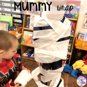 Mummy toilet paper wrap game! 15 Classroom Halloween Party Ideas for preschool to 2nd grade! Halloween party games, snacks, and helpful tips.