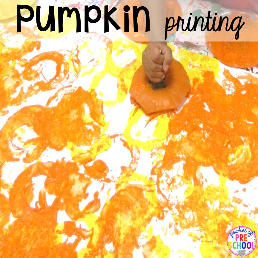 Make beautiful art prints with pumpkins for a fun process art activity with your preschool, pre-k, or kindergarten students for fall or Halloween.