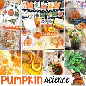Pumpkin science activities with FREE Printables -parts of a pumpkin, lifecycle of a pumpkin, Pumpkin Jack experiment for preschool, pre-k, and kindergarten.