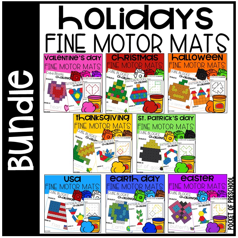 Holidays Fine Motor Mats for preschool, pre-k, and kindergarten students to increase fine motor skills. 