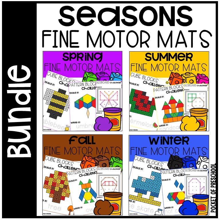 Seasons Fine Motor Mats for preschool, pre-k, and kindergarten students to increase fine motor skills.