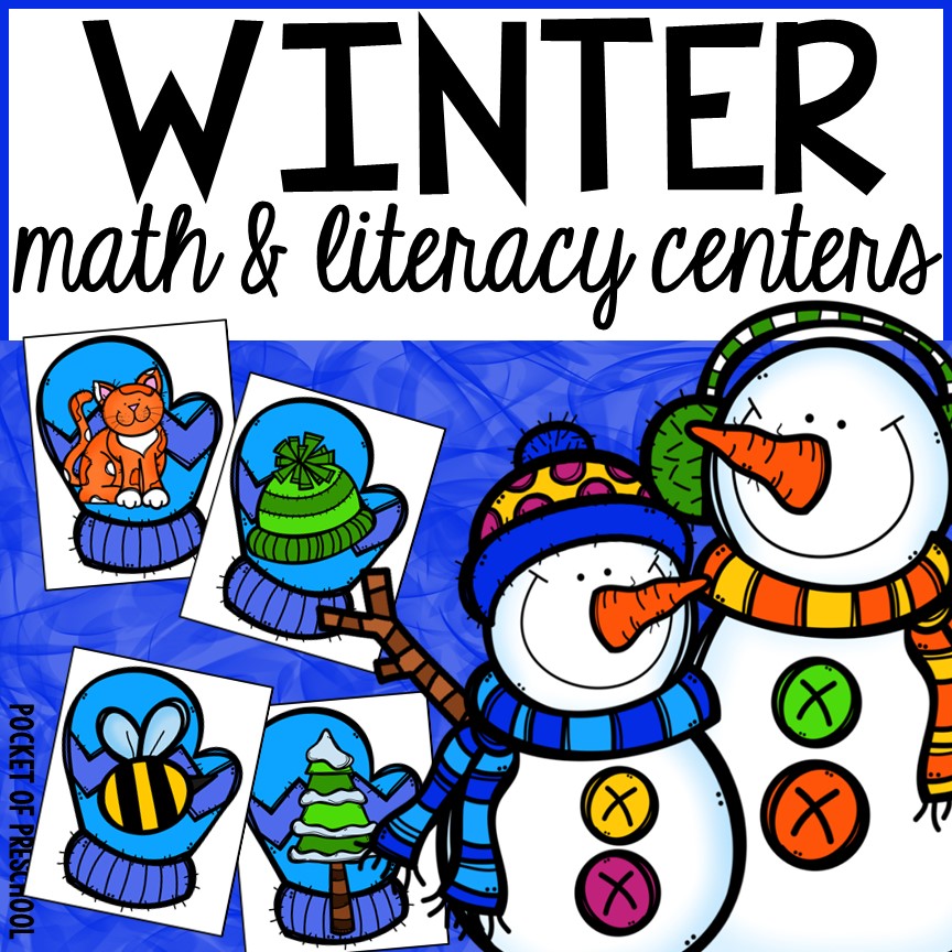 Winter Math & Literacy Centers for preschool, pre-k, and kindergarten students