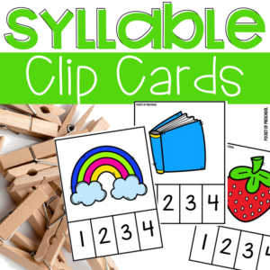 Play the syllable clip cards games to practice syllables with preschool, pre-k, and kindergarten students.