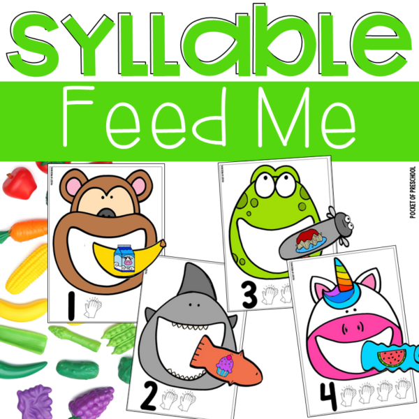 Play the syllable feed me games to practice syllables with preschool, pre-k, and kindergarten students.