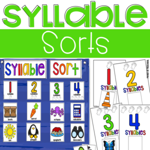 Play the syllable sorts games to practice syllables with preschool, pre-k, and kindergarten students.