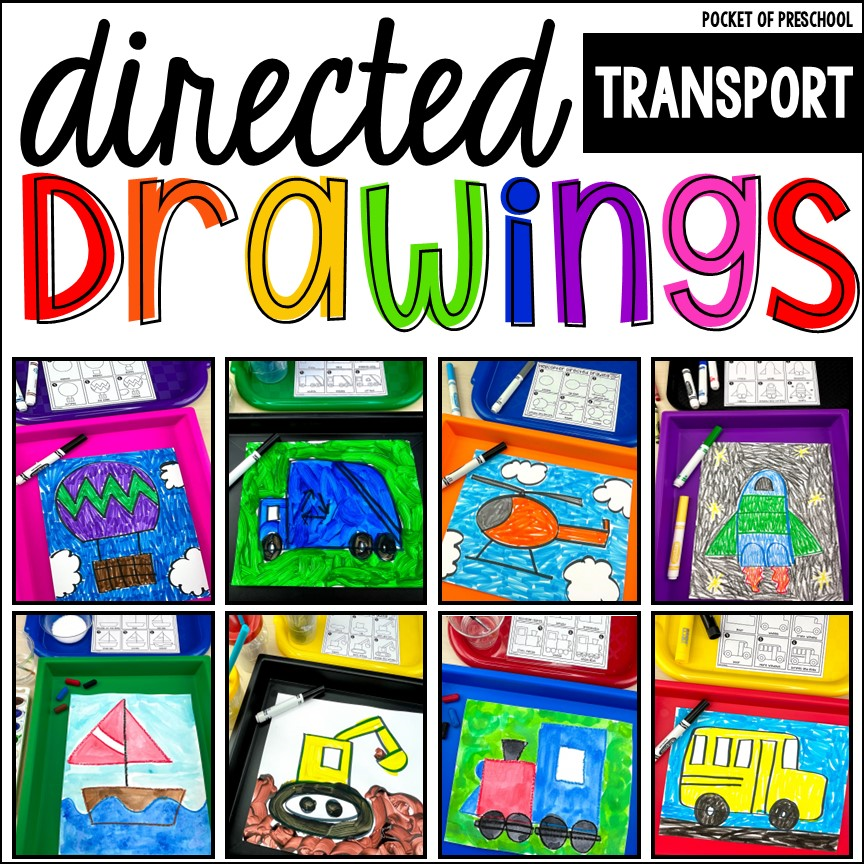 Directed drawings with a transportation theme to introduce following directions and art skills to preschool, pre-k, and kindergarten students.