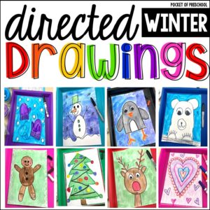 Directed drawings with a winter theme to introduce following directions and art skills to preschool, pre-k, and kindergarten students.