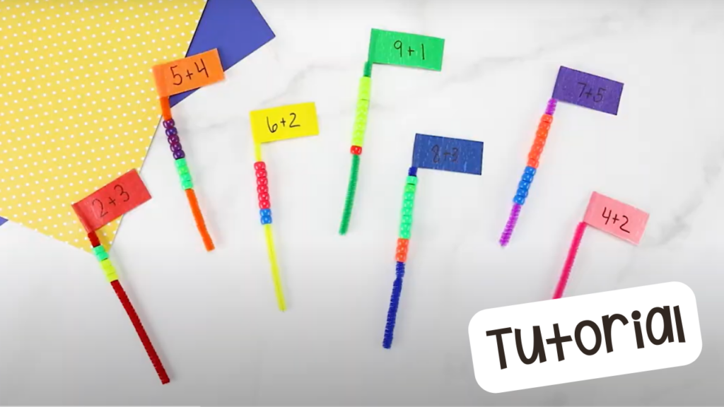 Play this pipe cleaner math game with your preschool, pre-k, and kindergarten students to develop one-to-one correspondence, counting, and addition skills.
