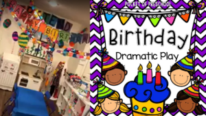 Check out my birthday dramatic play area for my preschool, pre-k, and kindergarten students.