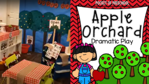 Check out my apple orchard dramatic play area for my preschool, pre-k, and kindergarten students.