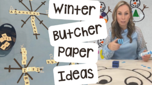 Winter butcher paper ideas for learning and muscle development for preschool, pre-k, and kindergarten students.