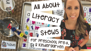 All about literacy stews and how to use them in a preschool, pre-k, and kindergarten room.