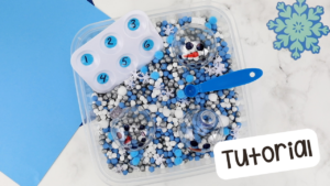 Watch me create a snowman sensory bin with painted chickpeas and a few manipulatives for my preschool, pre-k, and kindergarten students.