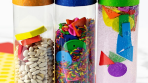 Create shape sensory bottles with me for my preschool, pre-k, and kindergarten students.