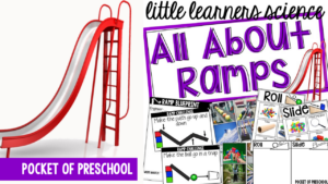 Little Learners Science all about ramps, a printable science unit designed for preschool, pre-k, and kindergarten students.