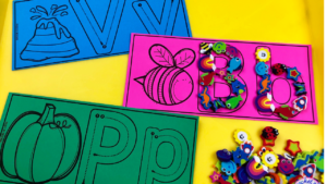 Make it letter mats for a fun activity to practice letter identification for preschool, pre-k, and kindergarten students.