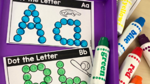 Dot it letter mats for a fun activity to practice letter identification for preschool, pre-k, and kindergarten students.