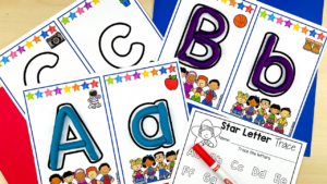 Play dough letter mats for a fun activity to practice letter identification for preschool, pre-k, and kindergarten students.