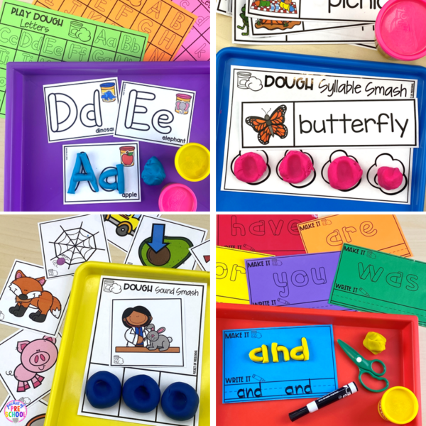 Use play dough in your preschool, pre-k, and kindergarten room to teach literacy skills.