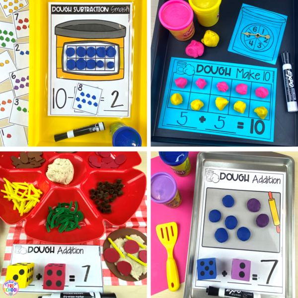 Use play dough in your preschool, pre-k, and kindergarten room to teach math skills.