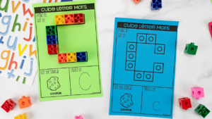 Linking cube letter mats for a fun activity to practice letter identification for preschool, pre-k, and kindergarten students.