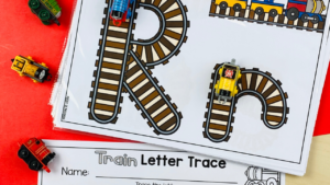 Train letter mats for a fun activity to practice letter identification for preschool, pre-k, and kindergarten students.