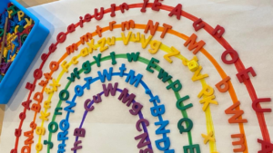 A rainbow letter sorting activity for preschool, pre-k, and kindergarten students