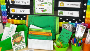 St. Patrick's writing center with tons of printables designed for preschool, pre-k, and kindergarten rooms