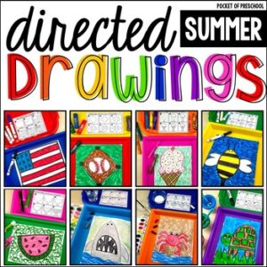 Summer directed drawings for preschool, pre-k, and kindergarten students to practice following directions and art skills.
