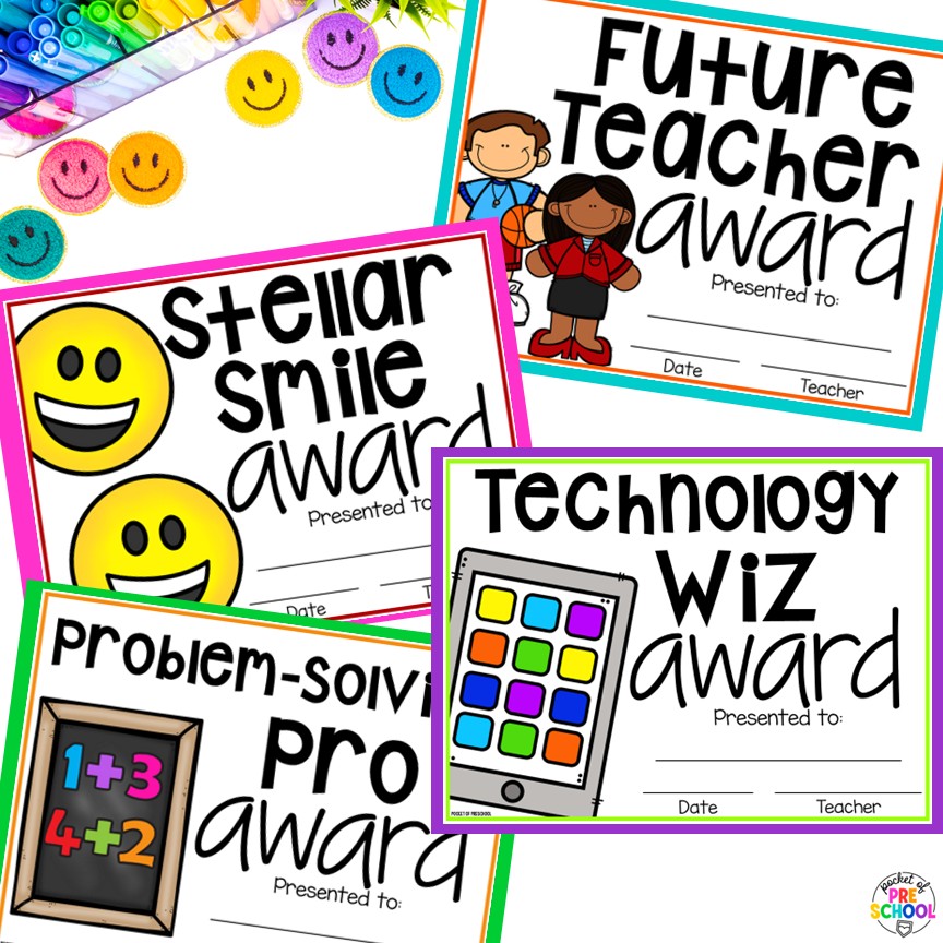 End of the Year Awards EDITABLE for Preschool, TK, Pre-K, Kindergarten, and 1st 5 End-of-the-year awards are the perfect way to celebrate the end of the year with your students, and these end-of-the-year awards are made for little learners: preschool, pre-k, TK, kindergarten, and first grade. All awards are fun and focus on something positive about the student.