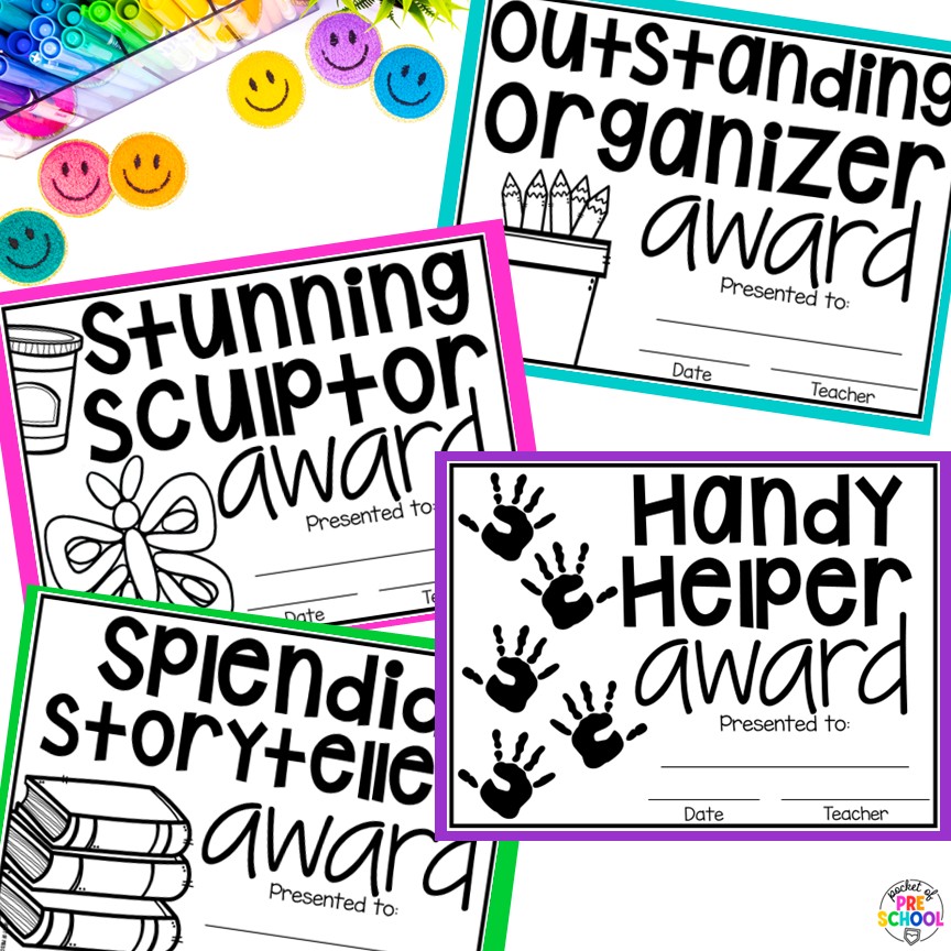 End of the Year Awards EDITABLE for Preschool, TK, Pre-K, Kindergarten, and 1st 23 End-of-the-year awards are the perfect way to celebrate the end of the year with your students, and these end-of-the-year awards are made for little learners: preschool, pre-k, TK, kindergarten, and first grade. All awards are fun and focus on something positive about the student.