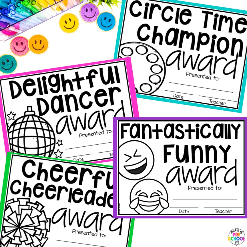 End of the Year Awards EDITABLE for Preschool, TK, Pre-K, Kindergarten, and 1st 22 End-of-the-year awards are the perfect way to celebrate the end of the year with your students, and these end-of-the-year awards are made for little learners: preschool, pre-k, TK, kindergarten, and first grade. All awards are fun and focus on something positive about the student.