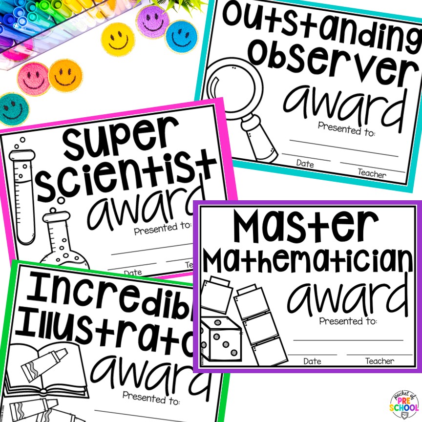 End of the Year Awards EDITABLE for Preschool, TK, Pre-K, Kindergarten, and 1st 19 End-of-the-year awards are the perfect way to celebrate the end of the year with your students, and these end-of-the-year awards are made for little learners: preschool, pre-k, TK, kindergarten, and first grade. All awards are fun and focus on something positive about the student.