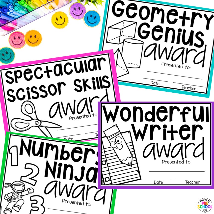 End of the Year Awards EDITABLE for Preschool, TK, Pre-K, Kindergarten, and 1st 18 End-of-the-year awards are the perfect way to celebrate the end of the year with your students, and these end-of-the-year awards are made for little learners: preschool, pre-k, TK, kindergarten, and first grade. All awards are fun and focus on something positive about the student.