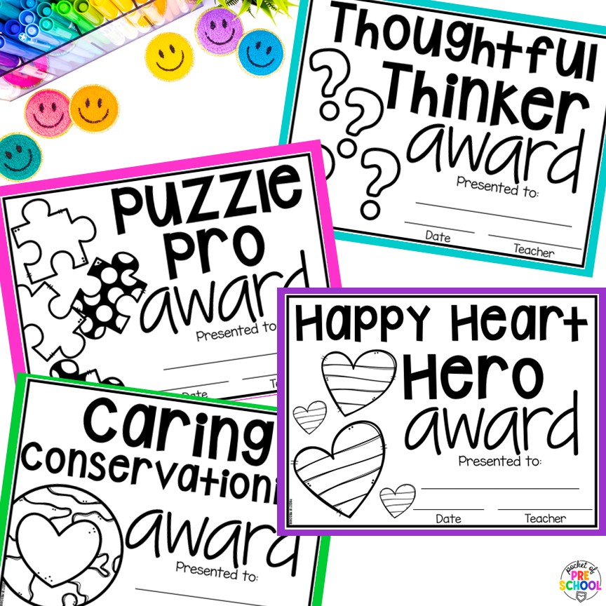 End of the Year Awards EDITABLE for Preschool, TK, Pre-K, Kindergarten, and 1st 14 End-of-the-year awards are the perfect way to celebrate the end of the year with your students, and these end-of-the-year awards are made for little learners: preschool, pre-k, TK, kindergarten, and first grade. All awards are fun and focus on something positive about the student.