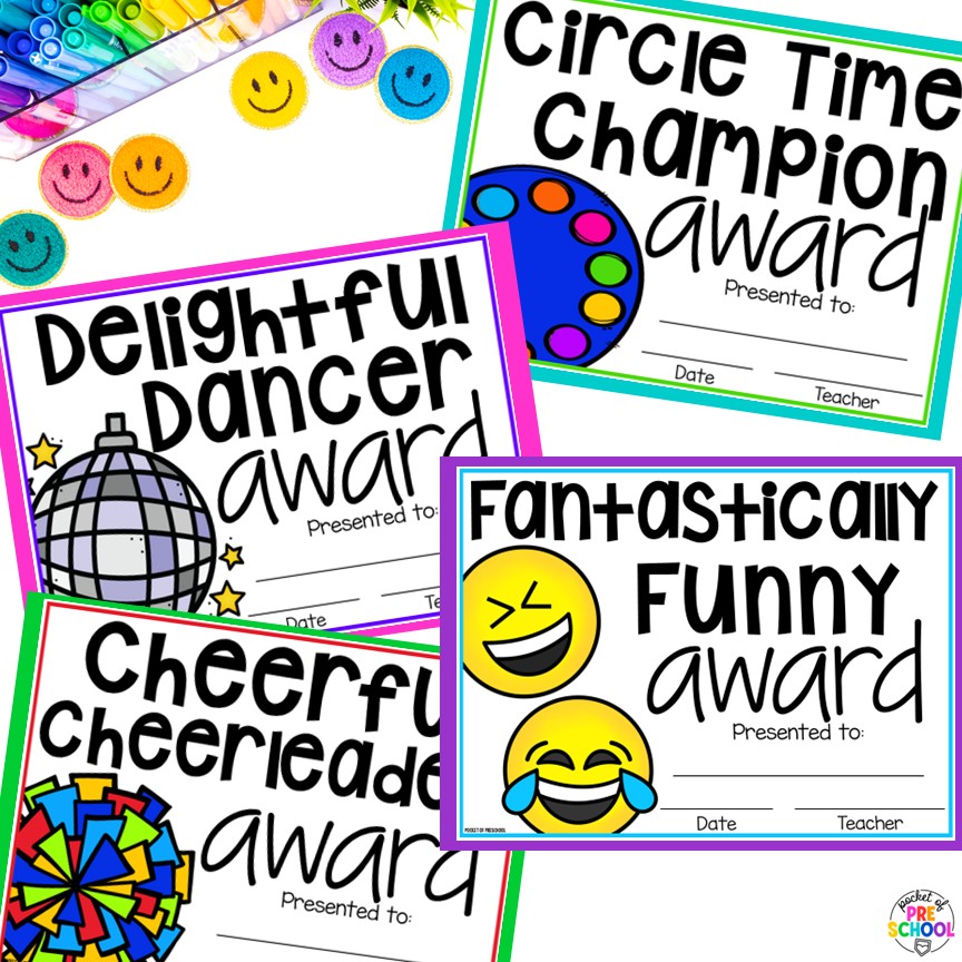 End of the Year Awards EDITABLE for Preschool, TK, Pre-K, Kindergarten, and 1st 12 End-of-the-year awards are the perfect way to celebrate the end of the year with your students, and these end-of-the-year awards are made for little learners: preschool, pre-k, TK, kindergarten, and first grade. All awards are fun and focus on something positive about the student.